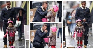 Beckham đội mưa dạo phố với "công chúa nhỏ" đáng yêu