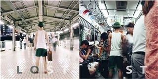 Lắng đọng với bộ ảnh chàng trai “nón cối, quần đùi lạc giữa Tokyo