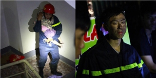 Xúc động lính cứu hỏa ôm em bé trong vụ cháy chung cư Xa La