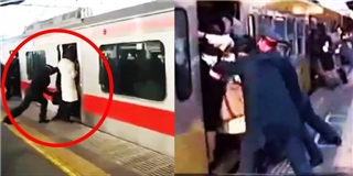 Rợn người với cảnh chèn người đi tàu điện tại Nhật Bản