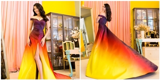 Trang phục dạ hội rực rỡ sắc màu của Lan Khuê tại Hoa hậu Thế giới