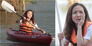 Hot girl Phương Ly mạnh mẽ đua thuyền vượt sông một mình