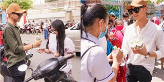 Soobin Hoàng Sơn “đội nắng” phát hơn 5000 chai nước cho sĩ tử