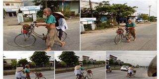 Xúc động “soái ca” 80 tuổi chân trần, dắt xe đạp chở vợ đi bán mít