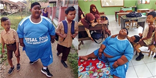 Cậu bé béo nhất thế giới nặng gần 2 tạ đã có thể đứng dậy đi học