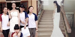 Chiếc váy "độc" làm từ 3.000 bông hoa giấy của học sinh Việt gây sốt