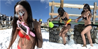 Hot girl mặc bikini leo núi tuyết rồi livestream ở tiết trời -5 độ C